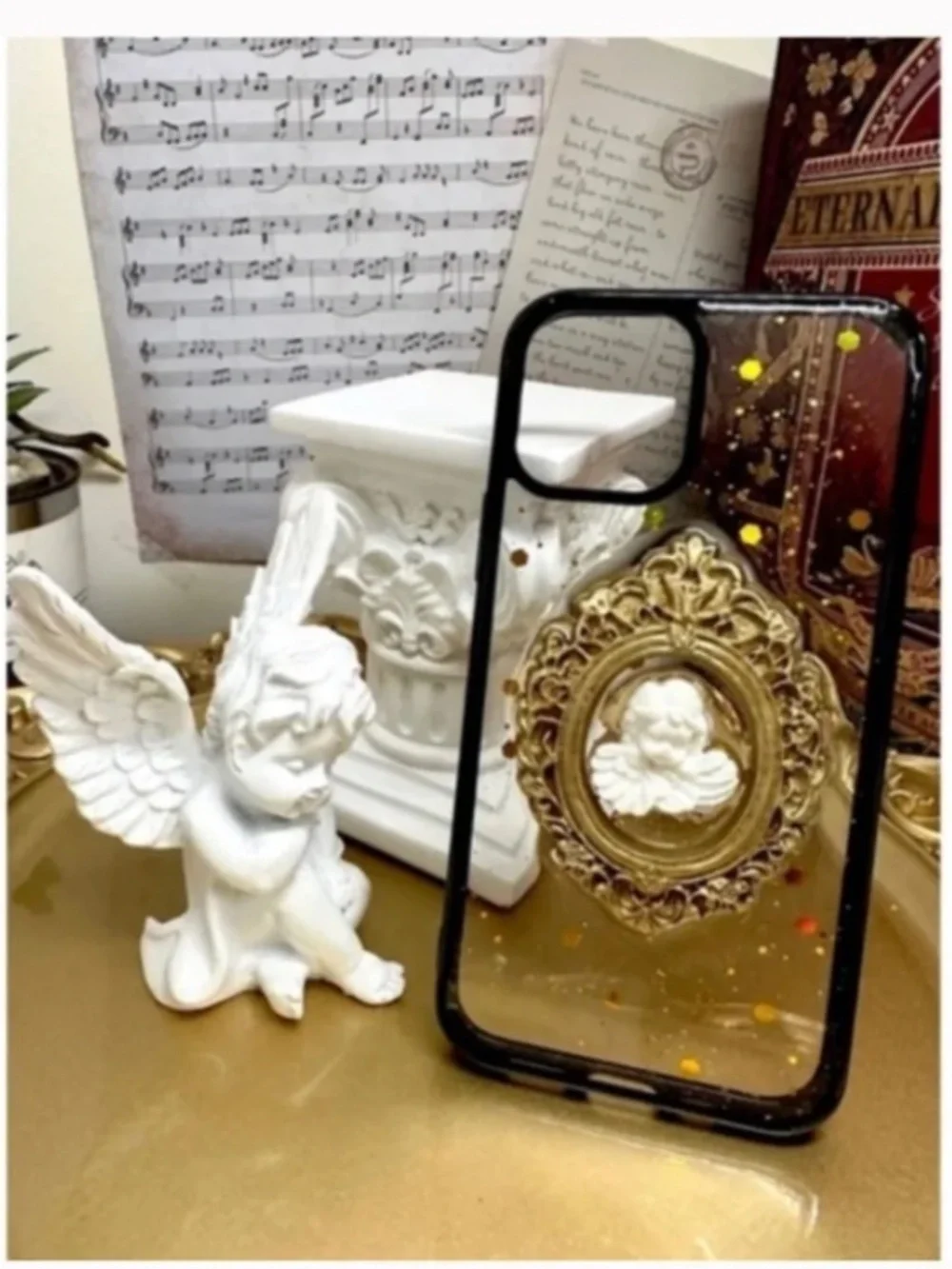 2 items .iPhone 12/12pro Baroque angel Phone Case, Handmade